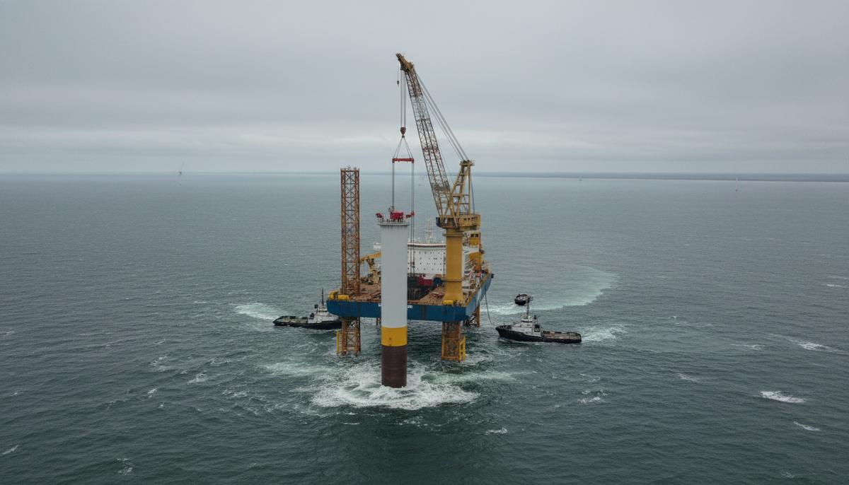 В Польше завершён ключевой этап строительства первой морской ВЭС Огромный монолитный фундамент для морской ветряной турбины, устанавливаемый в море при помощи специального судна.