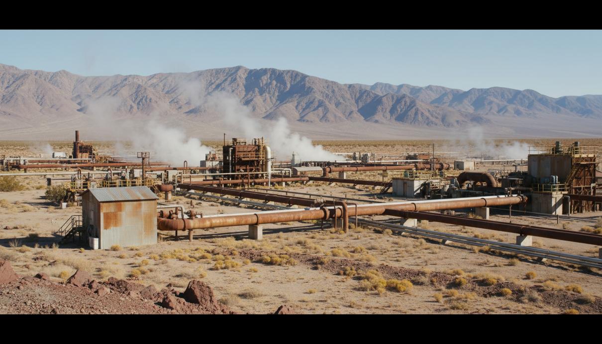 XGS Energy построит в Калифорнии геотермальные станции мощностью 115 МВт Геотермальная станция с металлическими трубами и оборудованием на фоне горного пейзажа Калифорнии